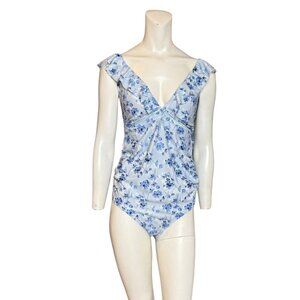 A Pea in the Pod Light Blue Floral Maternity Swim Suit Size S NWT